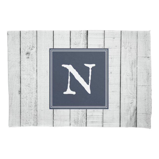 Housse D'oreillers Pillowcase Monogramme Rustique de la Marine (devant)