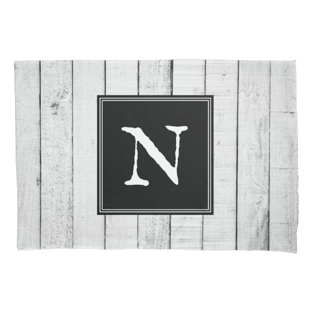 Housse D'oreillers Pillowcase Monogramme Rustique Noir (devant)