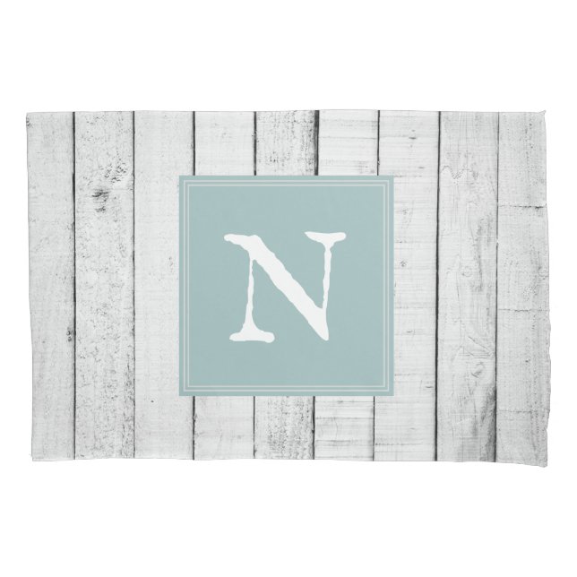 Housse D'oreillers Pillowcase Monogramme Rustique turquoise (devant)