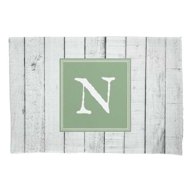 Housse D'oreillers Pillowcase Monogramme Rustique Vert (devant)