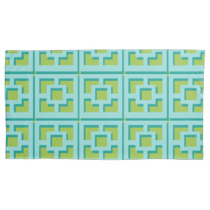 Housse D'oreillers Pillowcase Retro Turquoise et Green Trellis