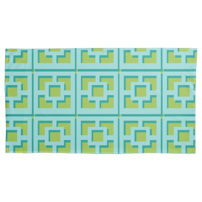 Housse D'oreillers Pillowcase Retro Turquoise et Green Trellis (devant)