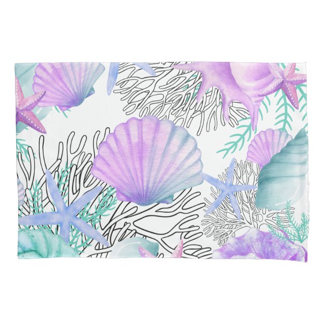 Housse D'oreillers Pillowcase Seashell Starfish Coastal rose violet (devant)