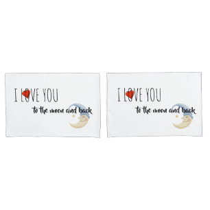 Housse D'oreillers Pillowcase Set-Je T'Aime Sur La Lune Et Le Dos
