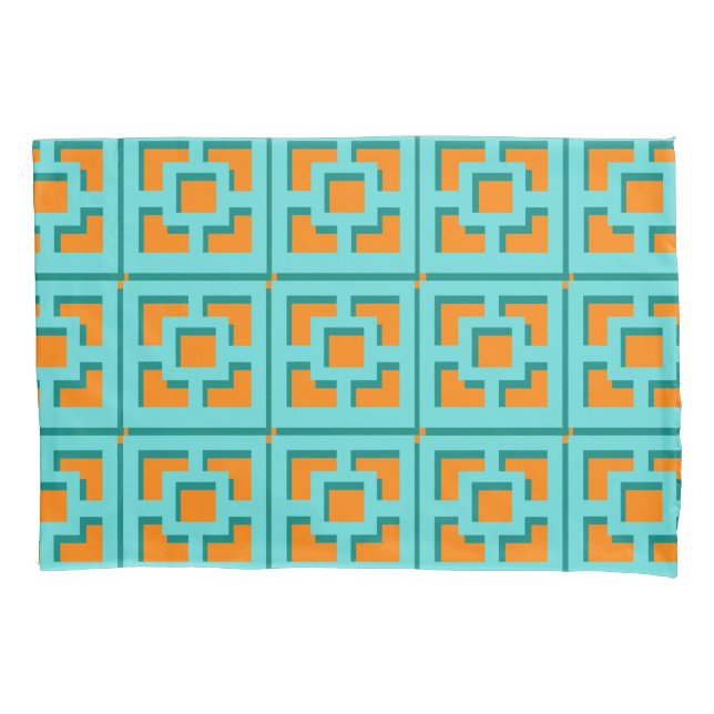 Housse D'oreillers Pillowcase Turquoise et Orange Trellis (devant)