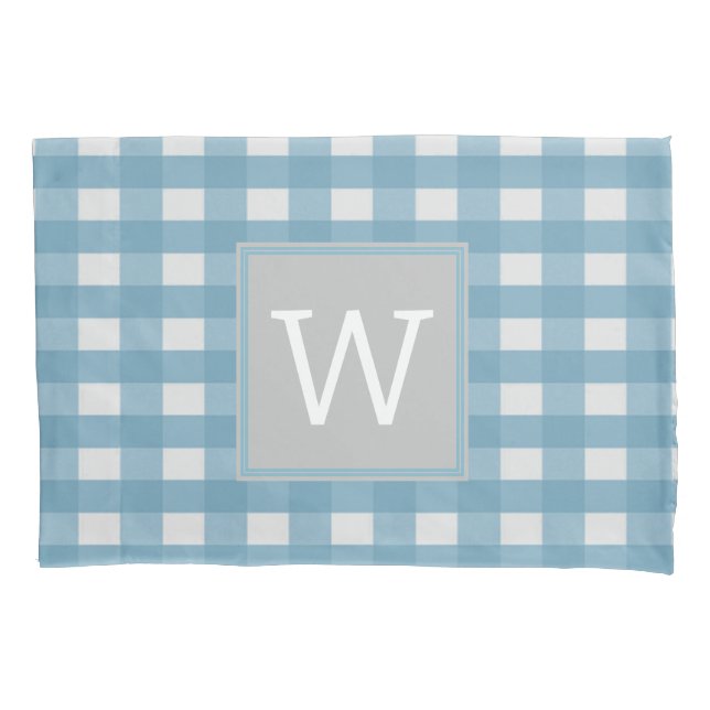 Housse D'oreillers Pilote Monogramme Plaid Buffalo Bleu (devant)
