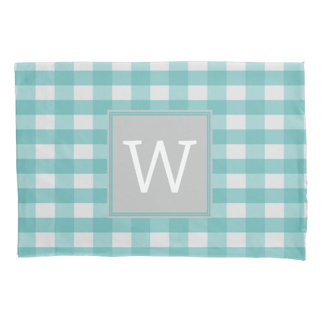Housse D'oreillers Pilote Monogramme turquoise Buffalo Plaid (devant)