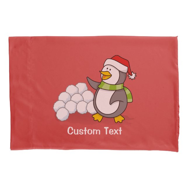 Housse D'oreillers Pingouin de Noël avec boules de neige agitant (devant)