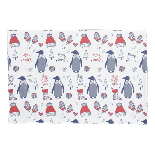 Housse D'oreillers Pingouins de Noël mignons Casquette Gants Motif (devant)