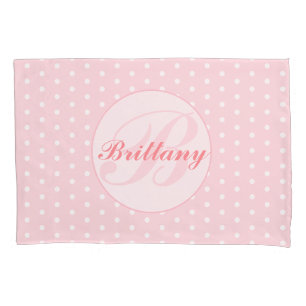 Housse D'oreillers Pink Polka Dot Flower Coque Coussin monogramme