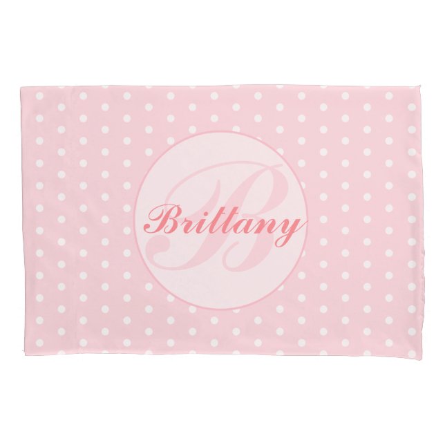 Housse D'oreillers Pink Polka Dot Flower Coque Coussin monogramme (devant)