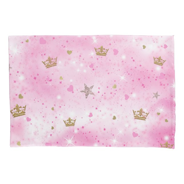 Housse D'oreillers Pink Princess Hearts Stars Crowns Parties scintill (devant)