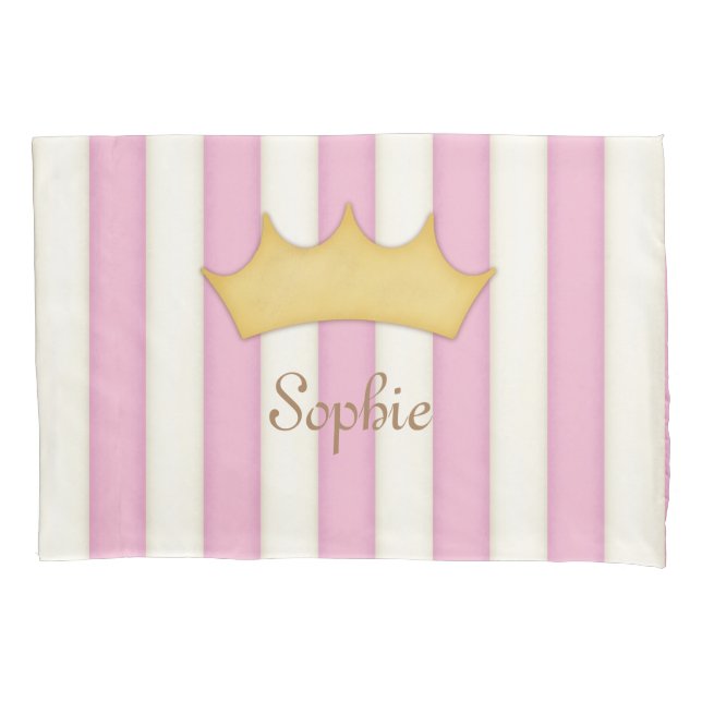 Housse D'oreillers Pink Stripes Personnalisé Crowned Girl's Princess (devant)