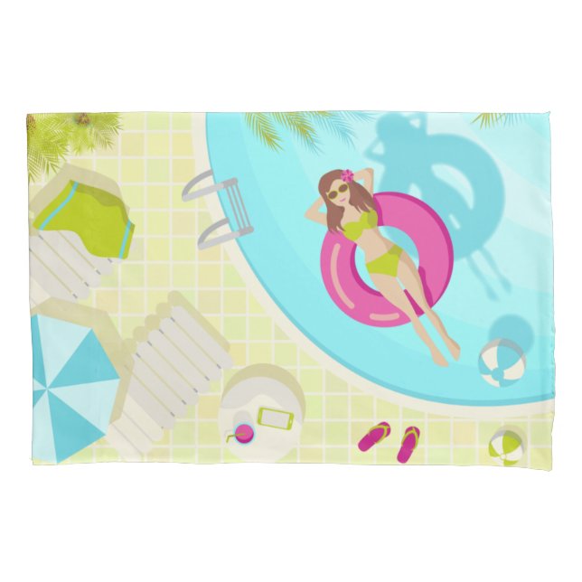 Housse D'oreillers Piscine fille en bikini plage d'été (devant-gauche)