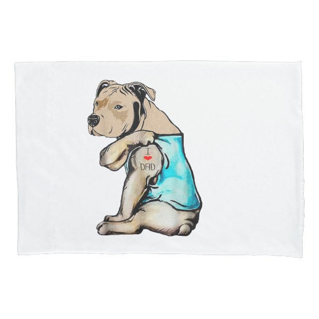 Housse D'oreillers Pitbull Chien I Love Papa Tattoo drôle Famille (devant)