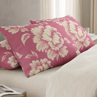 Housse D'oreillers Pivoine Toile Rose et Crème - Décoration de Style