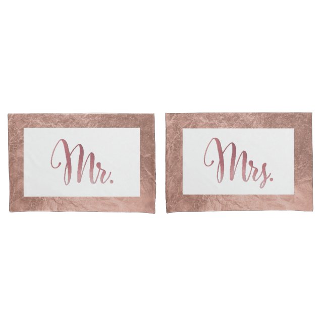 Housse D'oreillers PixDezines Faux Rose Gold/Mr/Mrs. (devant-Set)