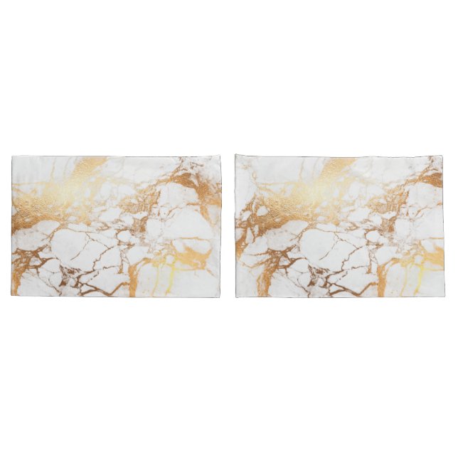 Housse D'oreillers PixDezines MARBRE BLANC+FAUX OR VEINS (Dos-Set)