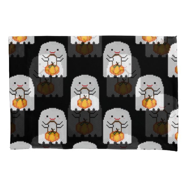 Housse D'oreillers Pixel art fantôme : Halloween motif (devant)