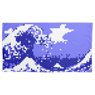 Housse D'oreillers Pixel Tsunami bleu 8 bits Pixel Art