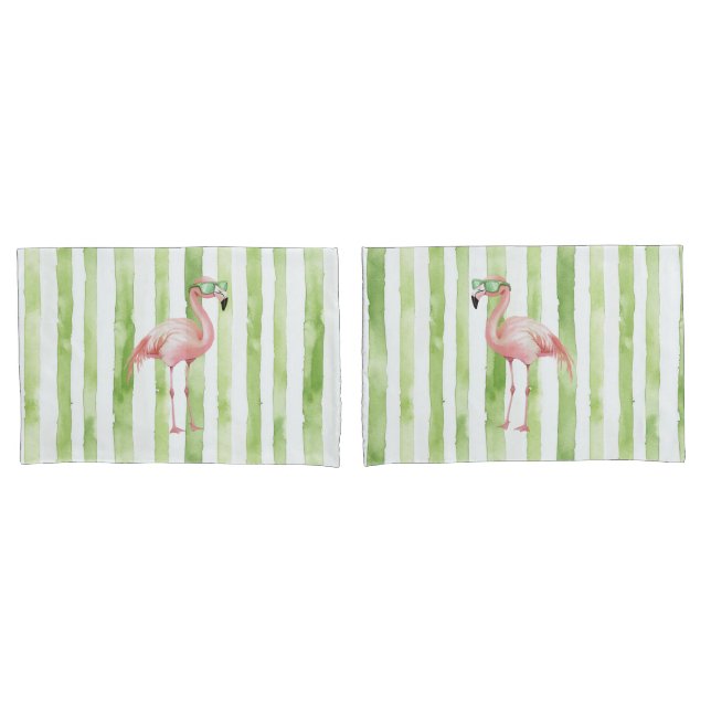 Housse D'oreillers Plage de Flamant rose rose blanc vert (devant-Set)