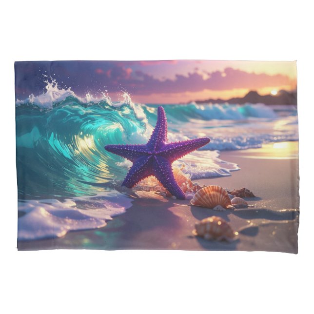 Housse D'oreillers Plage océanique avec étoile de mer violette (devant)