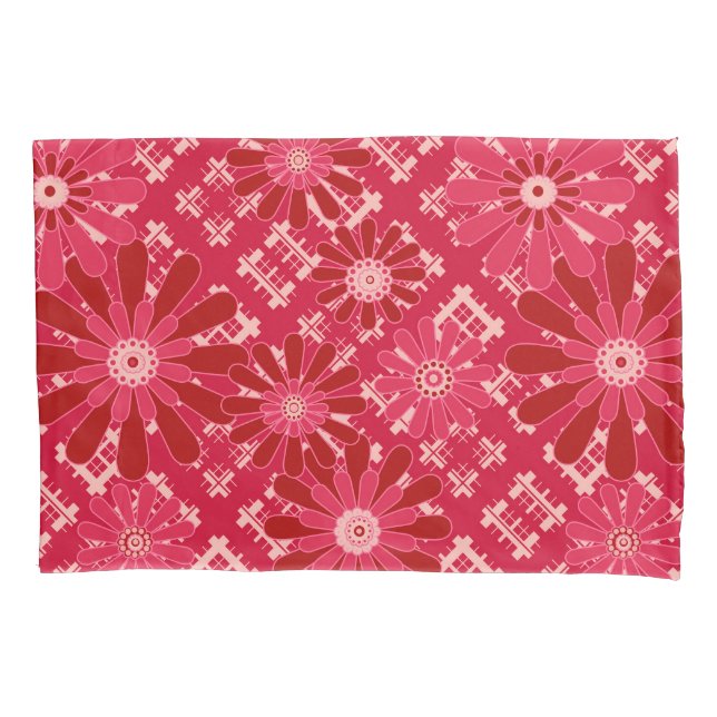 Housse D'oreillers Plaid, floral, plaid, rouge, rouge, rustique (devant)