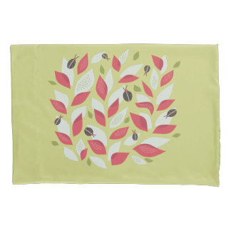 Housse D'oreillers Plante verte avec le feuille et le ressort roses