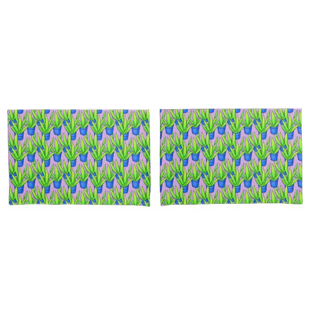 Housse D'oreillers Plantes d'Aloe Vera à monogramme de motif (devant-Set)
