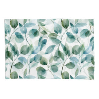 Housse D'oreillers Plantes d'eucalyptus à l'aquarelle bleue et verte