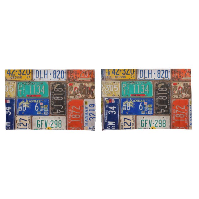 Housse D'oreillers Plaques de licence rouillées vintages (devant-Set)