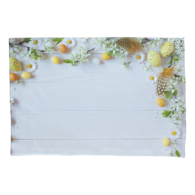 Housse D'oreillers Plum de cerisier de Pâques : Oeufs Jaunes. (devant)