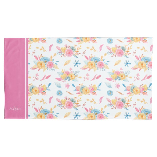 Housse D'oreillers Plutôt rose Motif Floral Monogramme (devant-gauche)