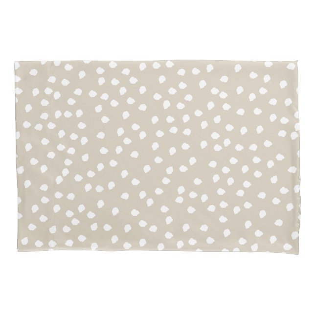 Housse D'oreillers Pointe Polka minimale beige et blanc (devant)
