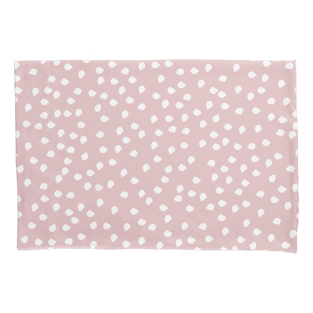 Housse D'oreillers Pointe Polka minimale rose et blanche (devant)