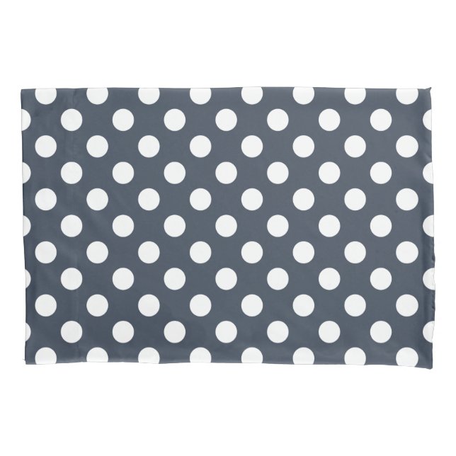 Housse D'oreillers Pois blancs sur gris bleu (devant)