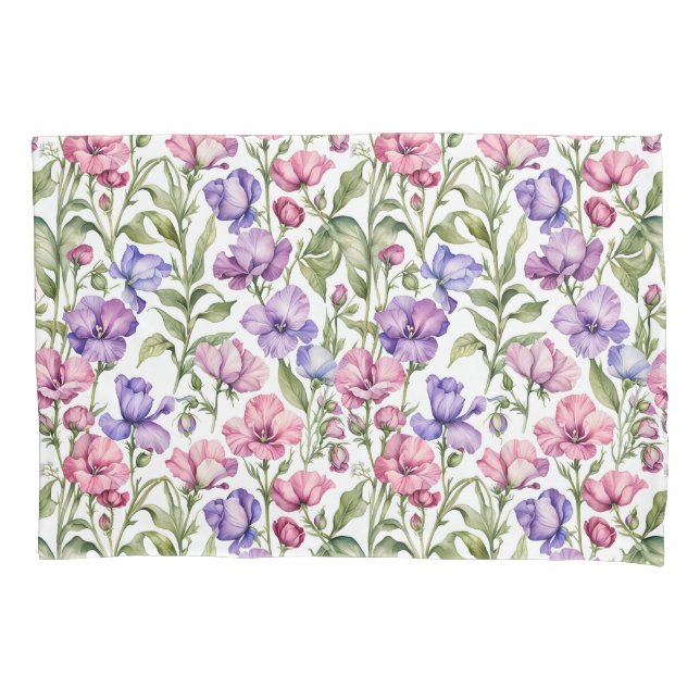 Housse D'oreillers Pois de senteur roses et violets (devant)