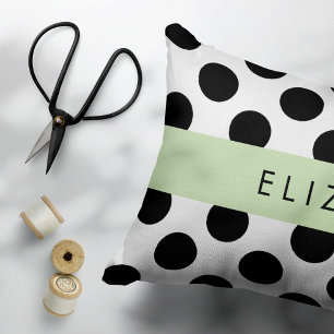 Housse D'oreillers Pois noirs et blancs, pointillés, Votre nom