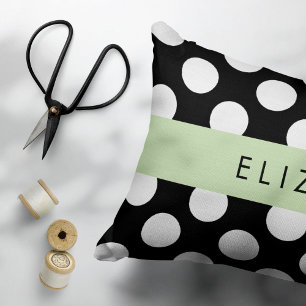 Housse D'oreillers Pois noirs et blancs, pointillés, Votre nom