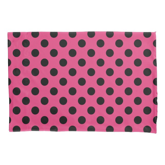 Housse D'oreillers Pois noirs sur fuchsia (devant)