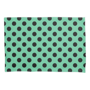 Housse D'oreillers Pois noirs sur vert menthe