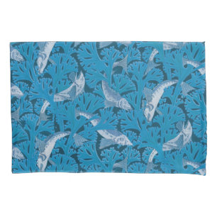 Housse D'oreillers Poisson Nage d'algues Coral Bleu Vintage Classique