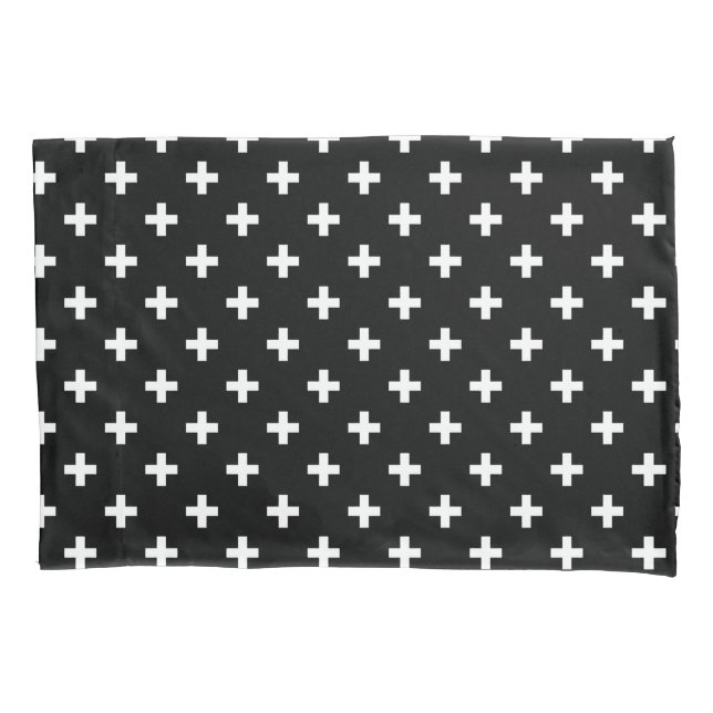 Housse D'oreillers Polka blanche croise sur noir (devant)