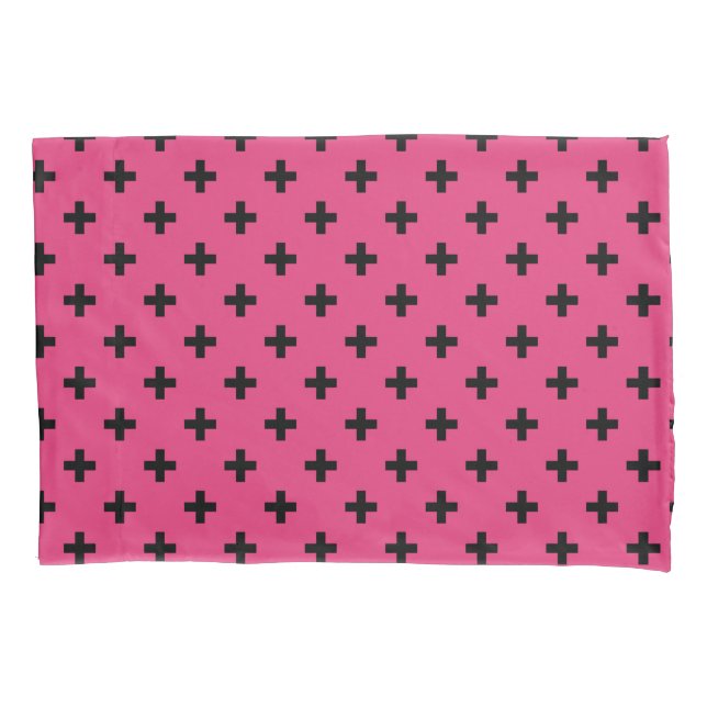 Housse D'oreillers Polka noire croise sur fuchsia (devant)