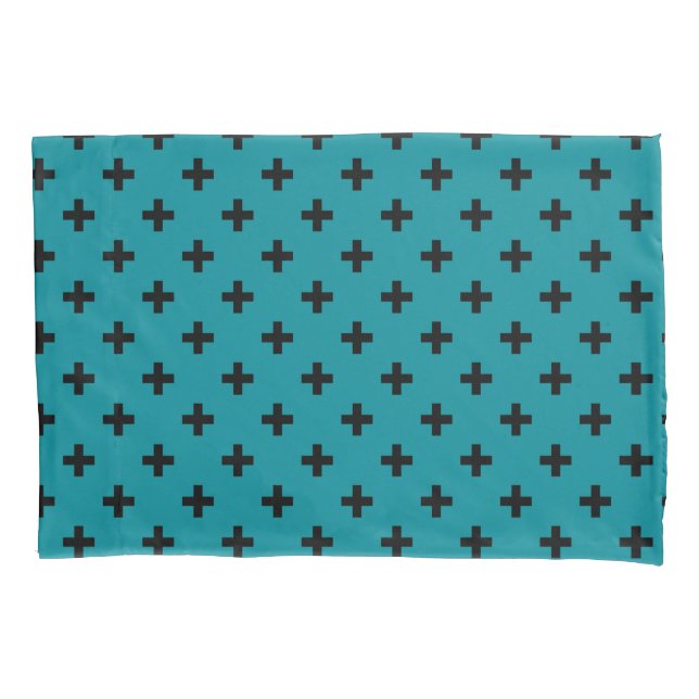 Housse D'oreillers Polka noire croise sur turquoise (devant)