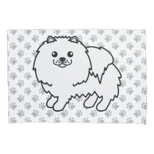 Housse D'oreillers Pomeranian Blanc Chien de Dessin Animé Mignon & Pa