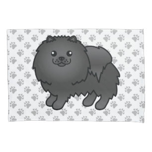 Housse D'oreillers Pomeranian noir Chien de dessin animé mignon & Pat
