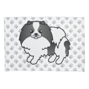 Housse D'oreillers Pomeranian noir et blanc parti-color mignon chien
