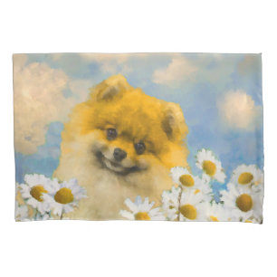 Housse D'oreillers Poméranien dans Daisies Peinture - Art Chien origi