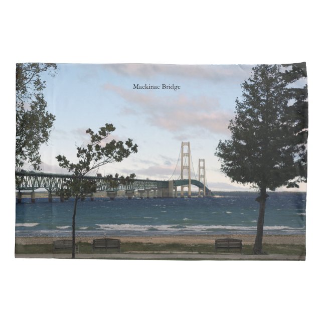Housse D'oreillers Pont Mackinac avec arbres coque coussin (Dos)